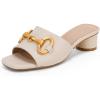 imageCoutgo Womens Slide Sandals Square Open Toe Slip on Comfortable Mules Block Low Heel Metal Chain Dressy ShoesBeige Grey