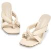 imageCoutgo Womens Thong Heels Mules Square Toe Heeled Flip Flops Mule Sexy Stiletto Dress Party SandalsNude