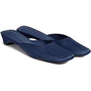 imageCoutgo Womens Mules Low Kitten Heels Closed Square Toe Slip On Backless Dress ShoesNavy Blue