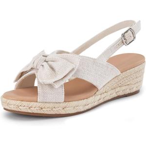 imageCoutgo Womens Platform Espadrille Wedge Sandals Slingback Bowknot Open Toe Casual Summer Dress ShoesBeige