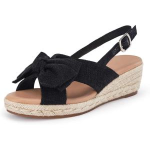 imageCoutgo Womens Platform Espadrille Wedge Sandals Slingback Bowknot Open Toe Casual Summer Dress ShoesBlack