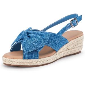 imageCoutgo Womens Platform Espadrille Wedge Sandals Slingback Bowknot Open Toe Casual Summer Dress ShoesBlue