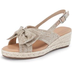 imageCoutgo Womens Platform Espadrille Wedge Sandals Slingback Bowknot Open Toe Casual Summer Dress ShoesKhaki