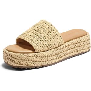 imageCoutgo Womens Platform Sandals Raffia Espadrilles Slip on Open Toe Cute Boho Summer Beach Slide SandalsApricot Raffia