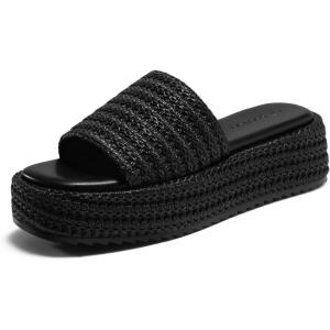 imageCoutgo Womens Platform Sandals Raffia Espadrilles Slip on Open Toe Cute Boho Summer Beach Slide SandalsBlack Raffia