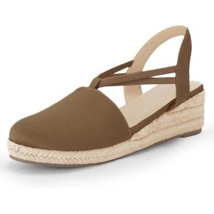 imageCoutgo Womens Platform Wedge Espadrille Sandals Slingback Slip on Closed Toe Strap ShoesCoffee