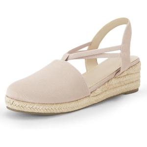 imageCoutgo Womens Platform Wedge Espadrille Sandals Slingback Slip on Closed Toe Strap ShoesNude