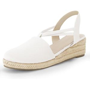 imageCoutgo Womens Platform Wedge Espadrille Sandals Slingback Slip on Closed Toe Strap ShoesWhite