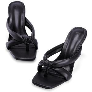 imageCoutgo Womens Thong Heels Mules Square Toe Heeled Flip Flops Mule Sexy Stiletto Dress Party SandalsBlack