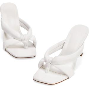 imageCoutgo Womens Thong Heels Mules Square Toe Heeled Flip Flops Mule Sexy Stiletto Dress Party SandalsWhite