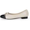 imageCoutgo Womens Cap Toe Ballet Flats Bow Pointed Toe Slip On Office Work Comfort Dress Party Flat ShoesBeige