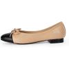 imageCoutgo Womens Cap Toe Ballet Flats Bow Pointed Toe Slip On Office Work Comfort Dress Party Flat ShoesKhaki