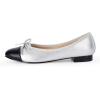 imageCoutgo Womens Cap Toe Ballet Flats Bow Pointed Toe Slip On Office Work Comfort Dress Party Flat ShoesSilver