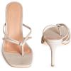 imageCoutgo Womens Heeled Sandals Strappy Square Toe Flip Flops Fashion Thong Slip on Stiletto SandalsBeige