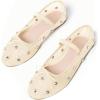 imageCoutgo Womens Mesh Ballet Flats Crystal Rhinestone Studded Comfortable Mary Jane Dress ShoesBeige