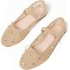 imageCoutgo Womens Mesh Ballet Flats Crystal Rhinestone Studded Comfortable Mary Jane Dress ShoesNude