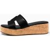imageCoutgo Womens Platform Wedge Sandals Open Toe Slip On Slides Cork Heeled Cutout Comfortable Summer ShoesBlack