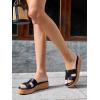 imageCoutgo Womens Platform Wedge Sandals Open Toe Slip On Slides Cork Heeled Cutout Comfortable Summer ShoesBlack
