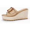 imageCoutgo Womens Wedge Platform Espadrille Slide Sandals Slip On Open Toe High Heels Buckle Casual Summer ShoesKhaki