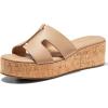 imageCoutgo Womens Platform Wedge Sandals Open Toe Slip On Slides Cork Heeled Cutout Comfortable Summer ShoesKhaki