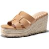 imageCoutgo Womens Wedge Sandals Platform Espadrille Heels Open Toe Strappy Slip On Casual Summer Slide ShoesLight Brown