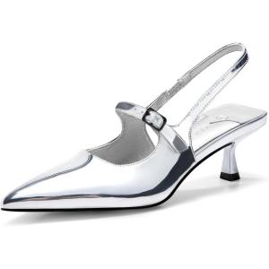 imageCoutgo Slingback Kitten Heels for Womens 2024 Pumps Party Dress ShoesSilver