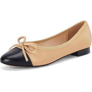 imageCoutgo Womens Cap Toe Ballet Flats Bow Pointed Toe Slip On Office Work Comfort Dress Party Flat ShoesKhaki