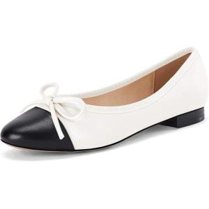 imageCoutgo Womens Cap Toe Ballet Flats Bow Pointed Toe Slip On Office Work Comfort Dress Party Flat ShoesWhite