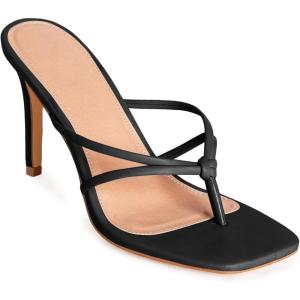 imageCoutgo Womens Heeled Sandals Strappy Square Toe Flip Flops Fashion Thong Slip on Stiletto SandalsBlack