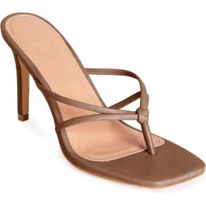 imageCoutgo Womens Heeled Sandals Strappy Square Toe Flip Flops Fashion Thong Slip on Stiletto SandalsBrown
