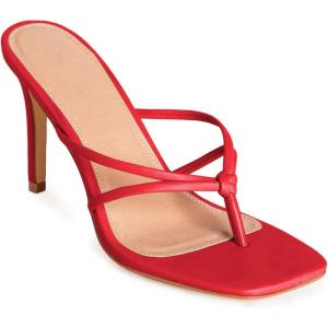 imageCoutgo Womens Heeled Sandals Strappy Square Toe Flip Flops Fashion Thong Slip on Stiletto SandalsRed