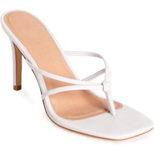 imageCoutgo Womens Heeled Sandals Strappy Square Toe Flip Flops Fashion Thong Slip on Stiletto SandalsWhite