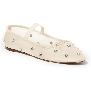 imageCoutgo Womens Mesh Ballet Flats Crystal Rhinestone Studded Comfortable Mary Jane Dress ShoesBeige