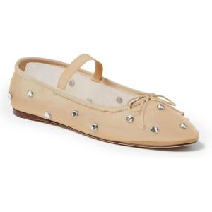 imageCoutgo Womens Mesh Ballet Flats Crystal Rhinestone Studded Comfortable Mary Jane Dress ShoesNude
