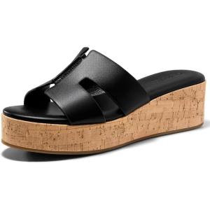 imageCoutgo Womens Platform Wedge Sandals Open Toe Slip On Slides Cork Heeled Cutout Comfortable Summer ShoesBlack
