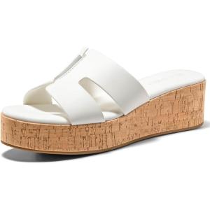 imageCoutgo Womens Platform Wedge Sandals Open Toe Slip On Slides Cork Heeled Cutout Comfortable Summer ShoesWhite