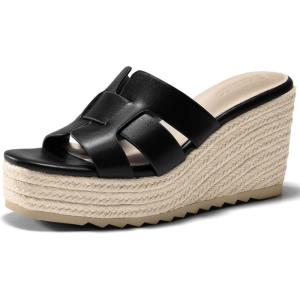 imageCoutgo Womens Wedge Sandals Platform Espadrille Heels Open Toe Strappy Slip On Casual Summer Slide ShoesBlack