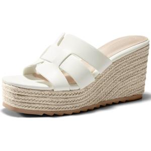 imageCoutgo Womens Wedge Sandals Platform Espadrille Heels Open Toe Strappy Slip On Casual Summer Slide ShoesWhite