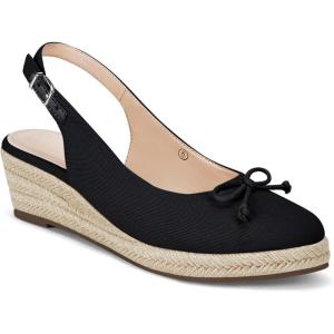 imageWomens Closed Toe Espadrilles Wedges Shoes Platform Slingback Mid Low Heel Canvas Bow Dress SandalsBlack