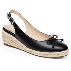 imageWomens Closed Toe Espadrilles Wedges Shoes Platform Slingback Mid Low Heel Canvas Bow Dress SandalsCool Black