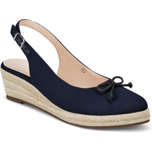 imageWomens Closed Toe Espadrilles Wedges Shoes Platform Slingback Mid Low Heel Canvas Bow Dress SandalsNavy