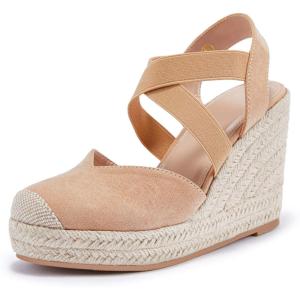imageWomens Wedge Espadrille Sandals Platform Criss Cross Elastic Strap Slingback Summer Cap Toe ShoesPinkorange