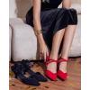 imageCoutgo Womens Low Kitten Heel Bow Heels Dress Shoes Closed Pointed Toe Ankle Strap Elegant Wedding Party PumpsBlack