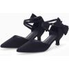 imageCoutgo Womens Low Kitten Heel Bow Heels Dress Shoes Closed Pointed Toe Ankle Strap Elegant Wedding Party PumpsBlack
