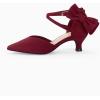 imageCoutgo Womens Low Kitten Heel Bow Heels Dress Shoes Closed Pointed Toe Ankle Strap Elegant Wedding Party PumpsBurgundy