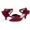 imageCoutgo Womens Low Kitten Heel Bow Heels Dress Shoes Closed Pointed Toe Ankle Strap Elegant Wedding Party PumpsBurgundy