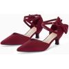 imageCoutgo Womens Low Kitten Heel Bow Heels Dress Shoes Closed Pointed Toe Ankle Strap Elegant Wedding Party PumpsBurgundy