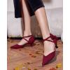 imageCoutgo Womens Low Kitten Heel Bow Heels Dress Shoes Closed Pointed Toe Ankle Strap Elegant Wedding Party PumpsBurgundy