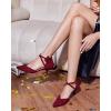 imageCoutgo Womens Low Kitten Heel Bow Heels Dress Shoes Closed Pointed Toe Ankle Strap Elegant Wedding Party PumpsBurgundy