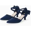 imageCoutgo Womens Low Kitten Heel Bow Heels Dress Shoes Closed Pointed Toe Ankle Strap Elegant Wedding Party PumpsNavy